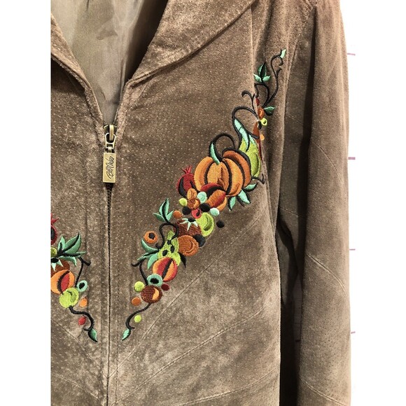 VINTAGE BOB MACKIE “DELLA ROBBIA” EMBROIDERED SUEDE JACKET Fall Pumpkins XL - Picture 2 of 9